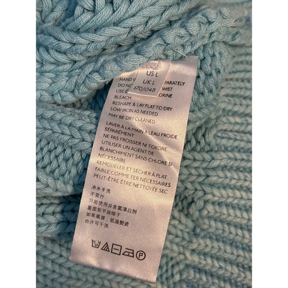 Free People Sweetheart Light Blue Cotton Chunky Cable Knit Mock Neck Sweater L - Picture 7 of 7